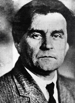 A photographic black and white portrait of the Artist Kazimir Malevich